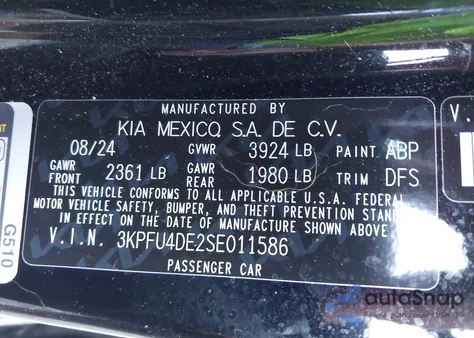 2025 Kia K4 Ex from USA, damaged, VIN 3KPFU4DE2SE011586